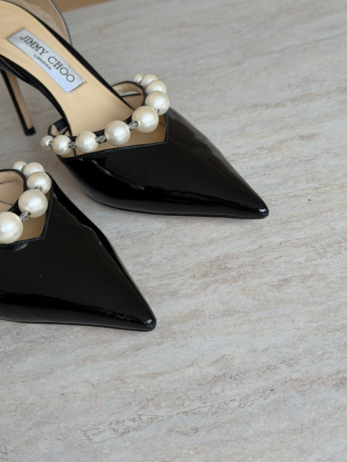 Jimmy Choo Bing Pearl Pumps – Sort laklæder – Str. 40