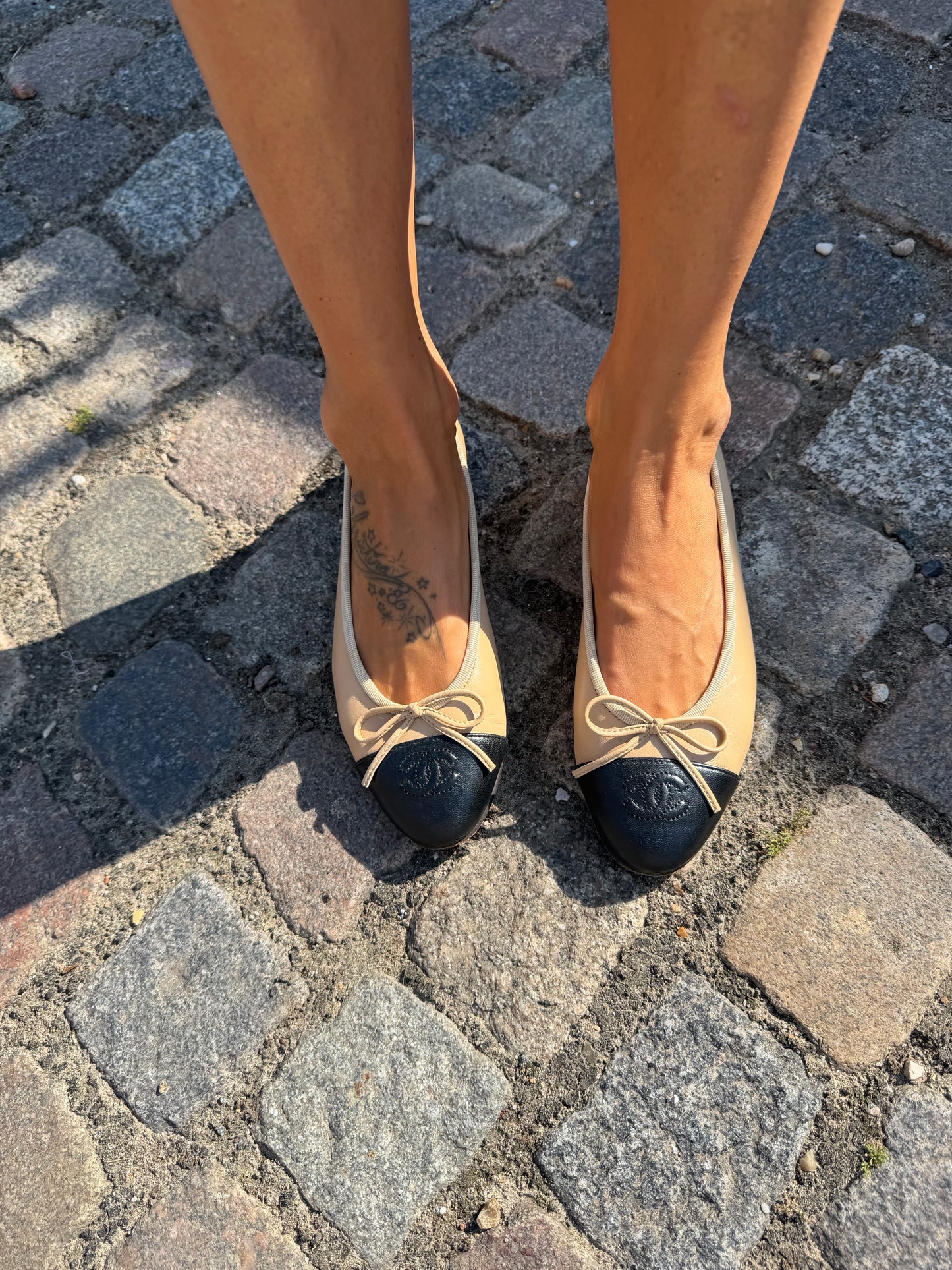 Chanel ballerina flats, beige/sort læder 36,5