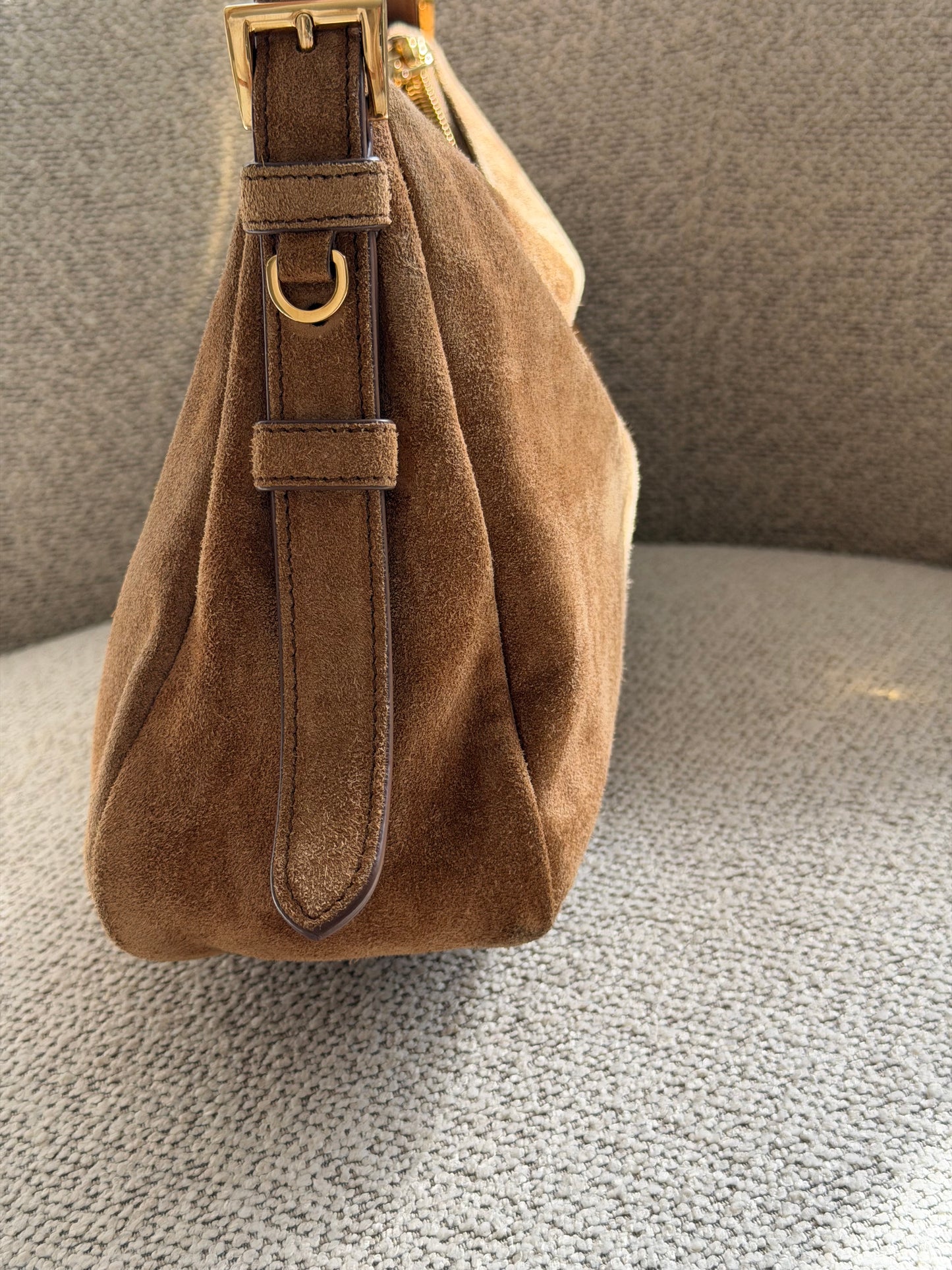 Prada Suede Shoulder Bag – Camel