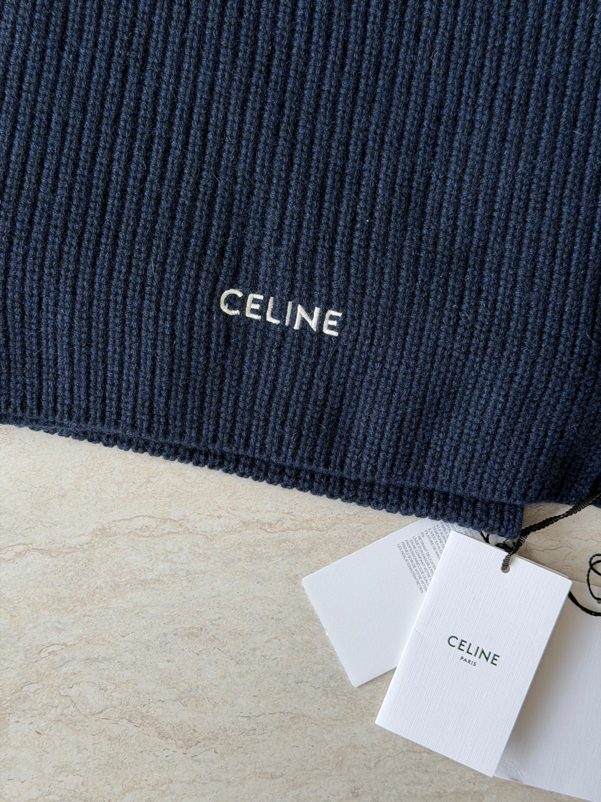 Celine Ribbed Cashmere Scarf Navy