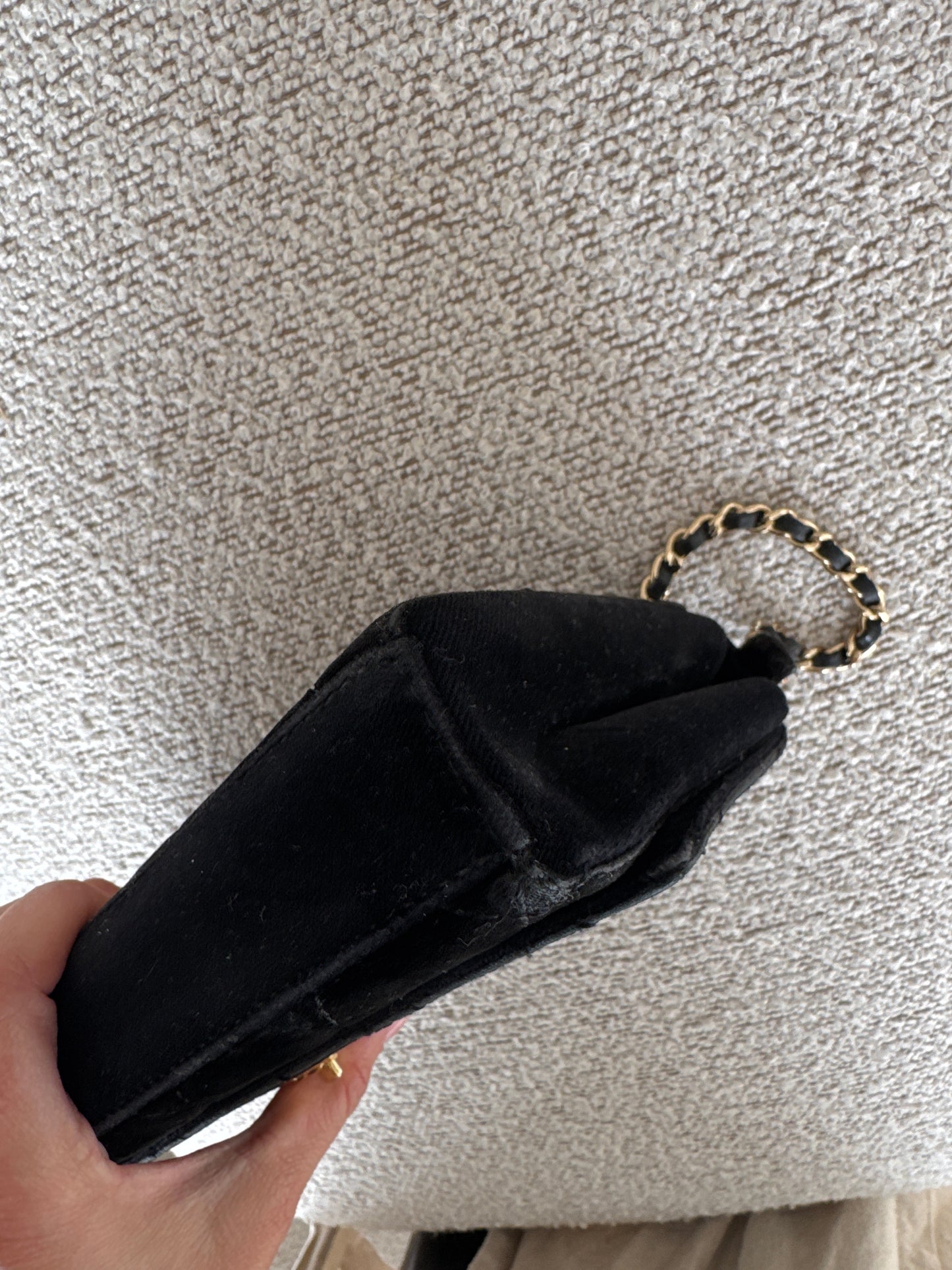 Chanel quilt velour black clutch