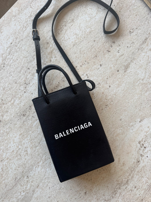 Balenciaga Mini Shopping Phone Holder – Black