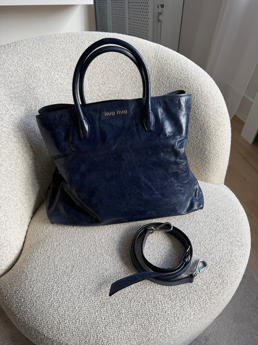 Miu Miu Vitello Leather Tote – Navy