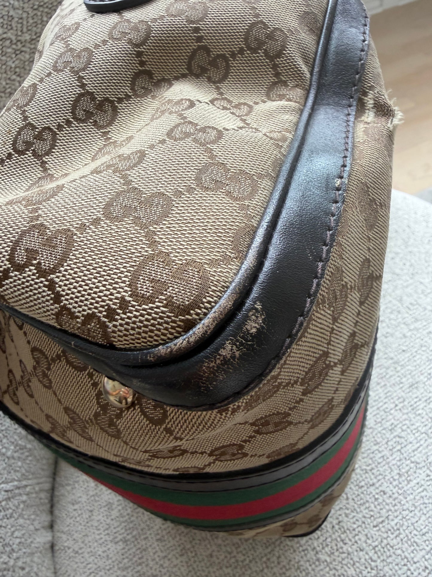 Gucci Monogram Boston – GG Canvas med Web Stripe