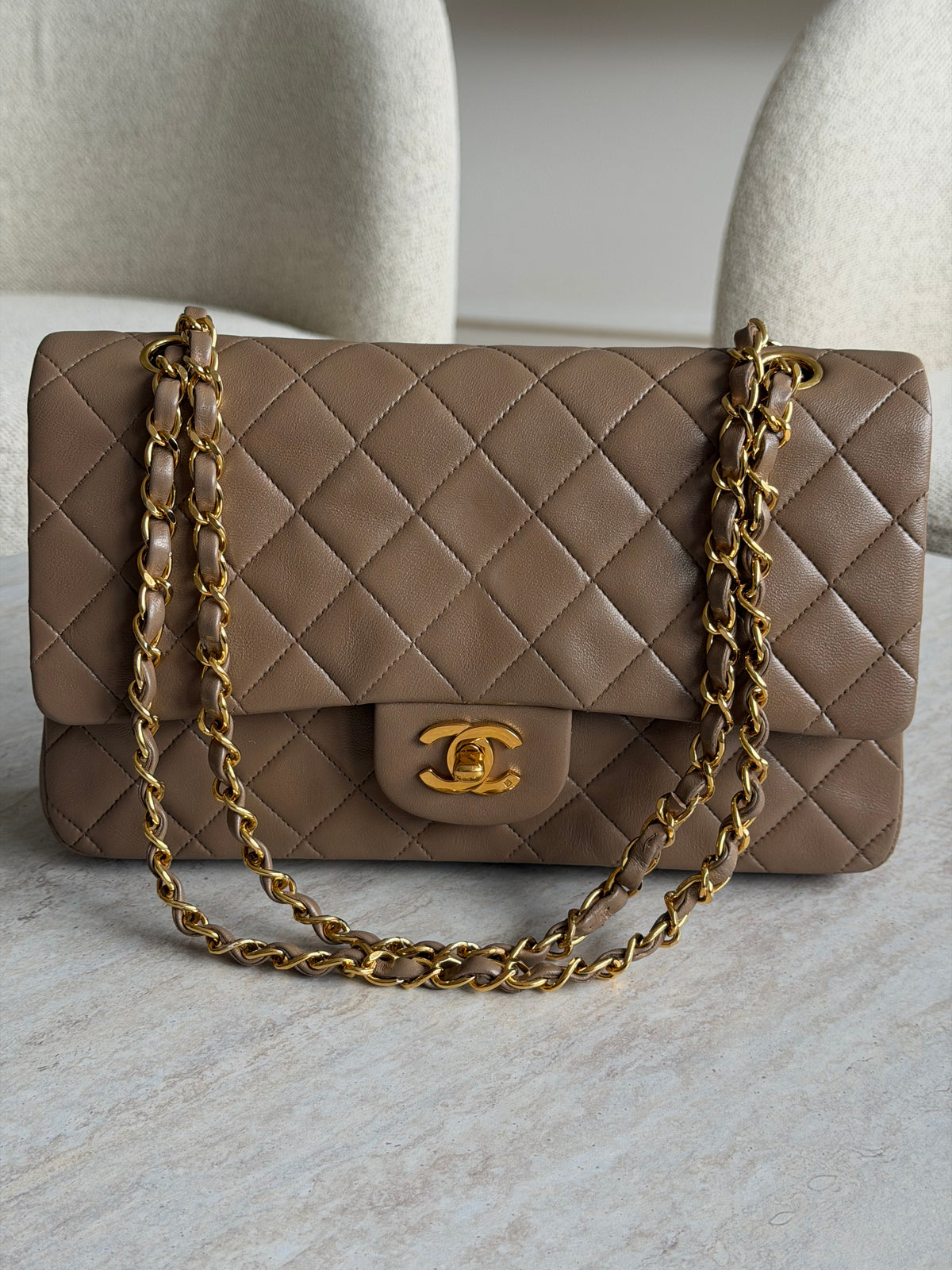 Chanel Medium Classic Double Flap – Taupe / 24K Gold-Plated Hardware
