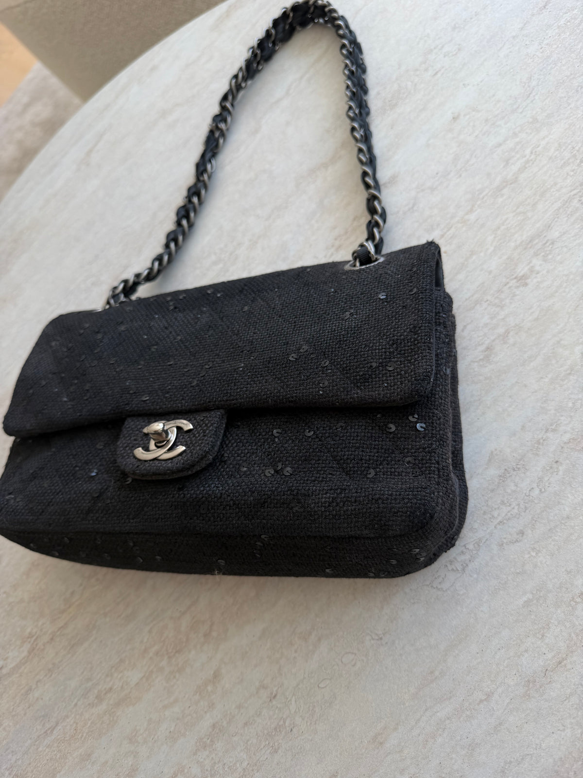Chanel Tweed Sequin Flap Bag – Black SHW