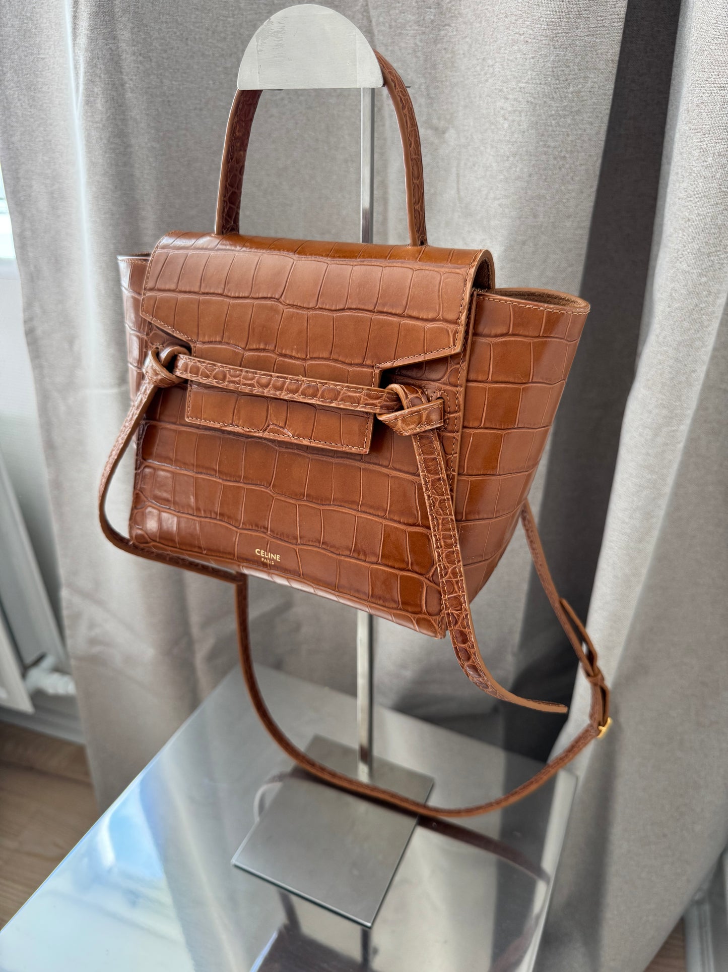 Celine Brown Croc Belt Bag