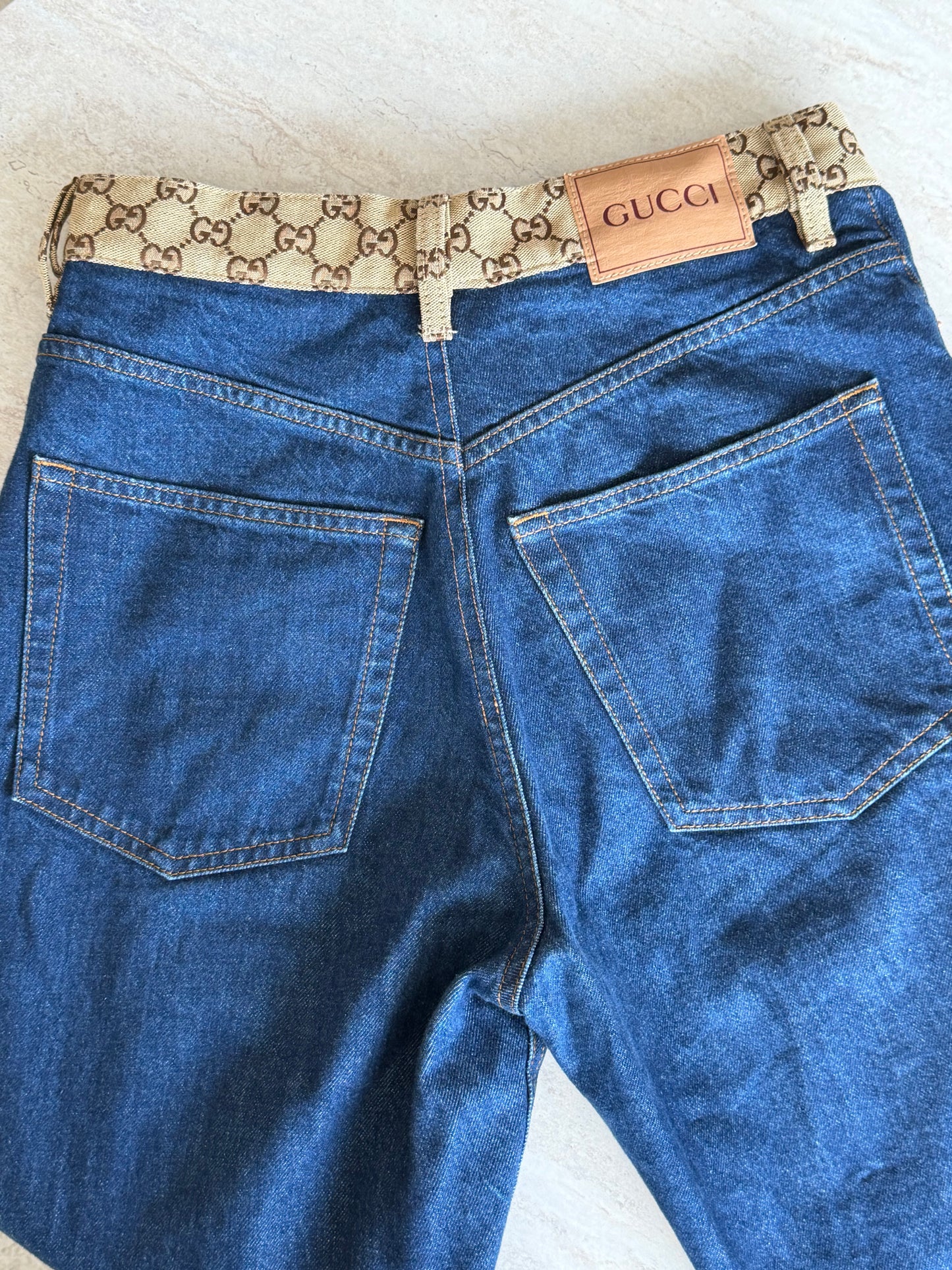 Gucci GG Monogram Denim Jeans – Blå – Str. 26