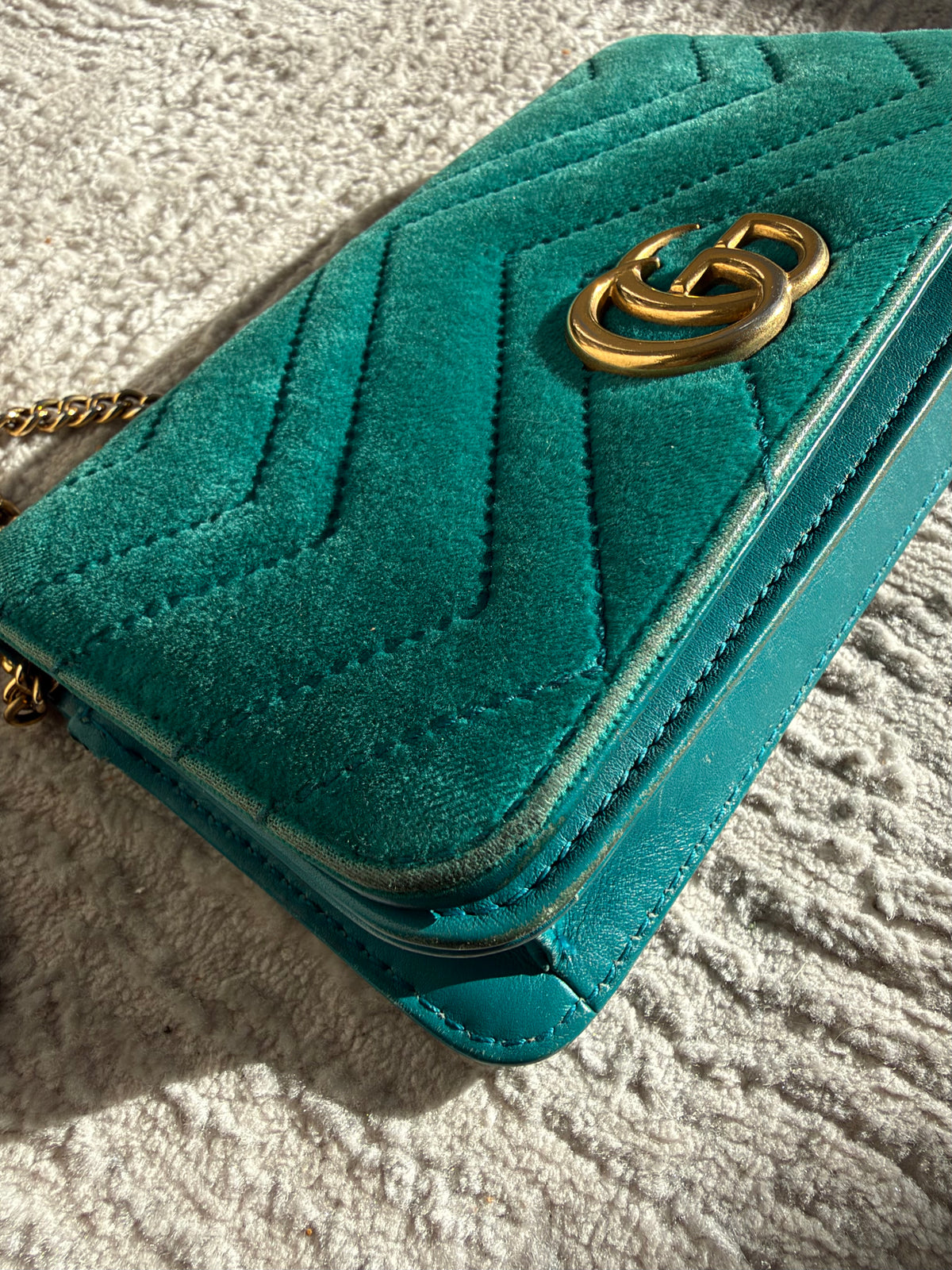 Gucci GG Marmont Chain Flap Wallet – Turquoise / Petrol Blue