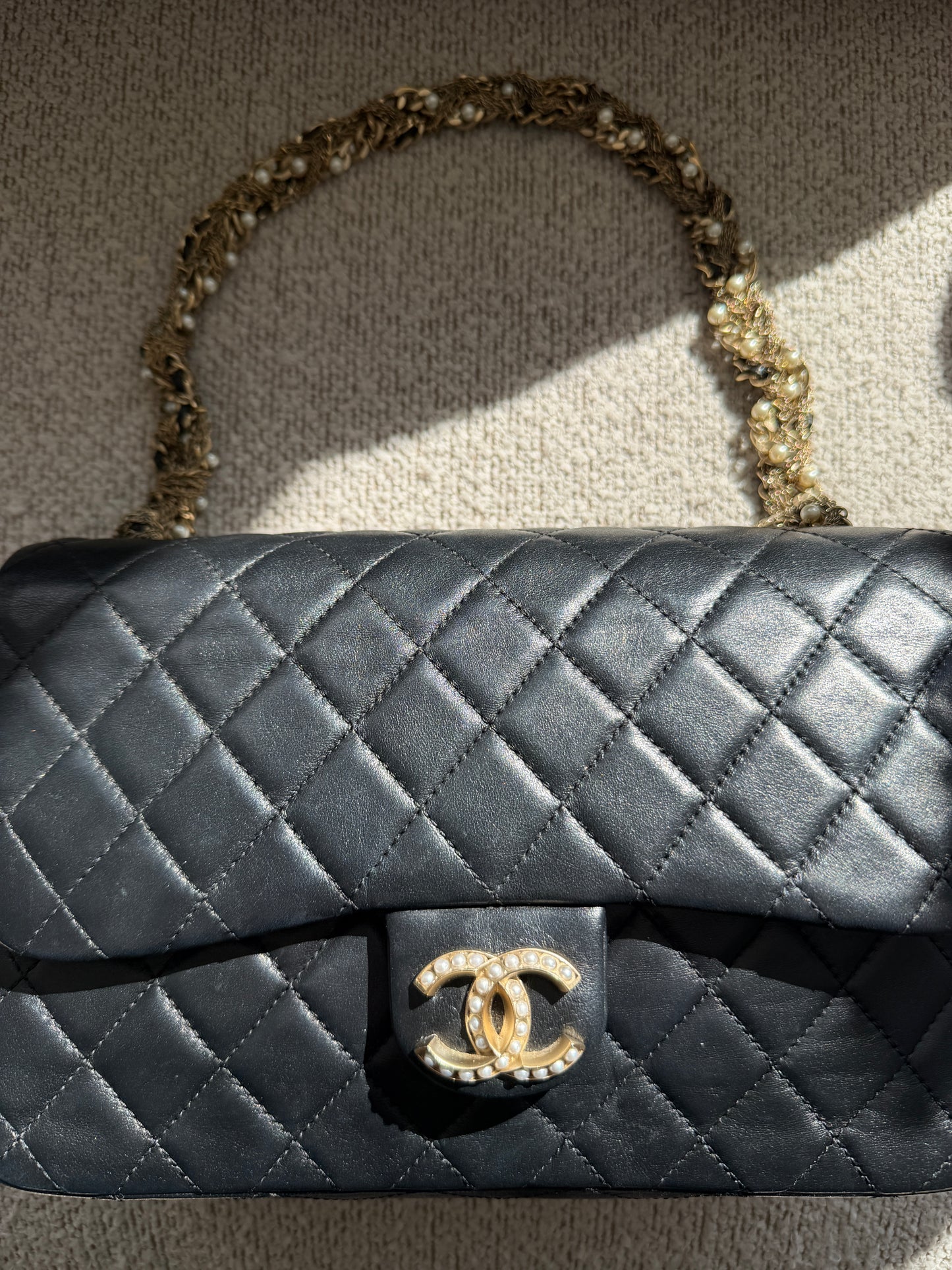 Chanel Black Westminster Pearl Chain Flap Bag
