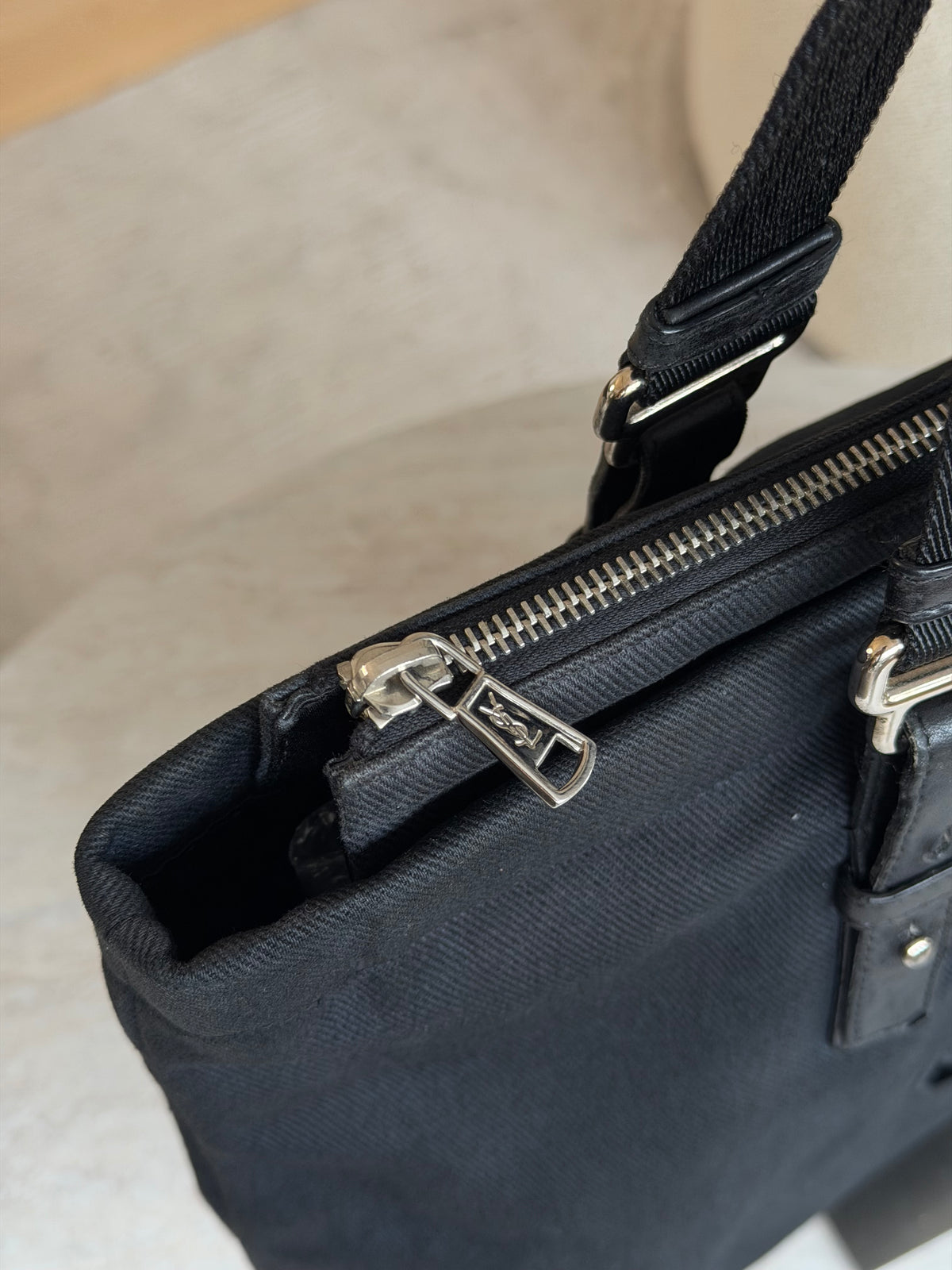 Saint Laurent YSL Black Canvas Tote Bag