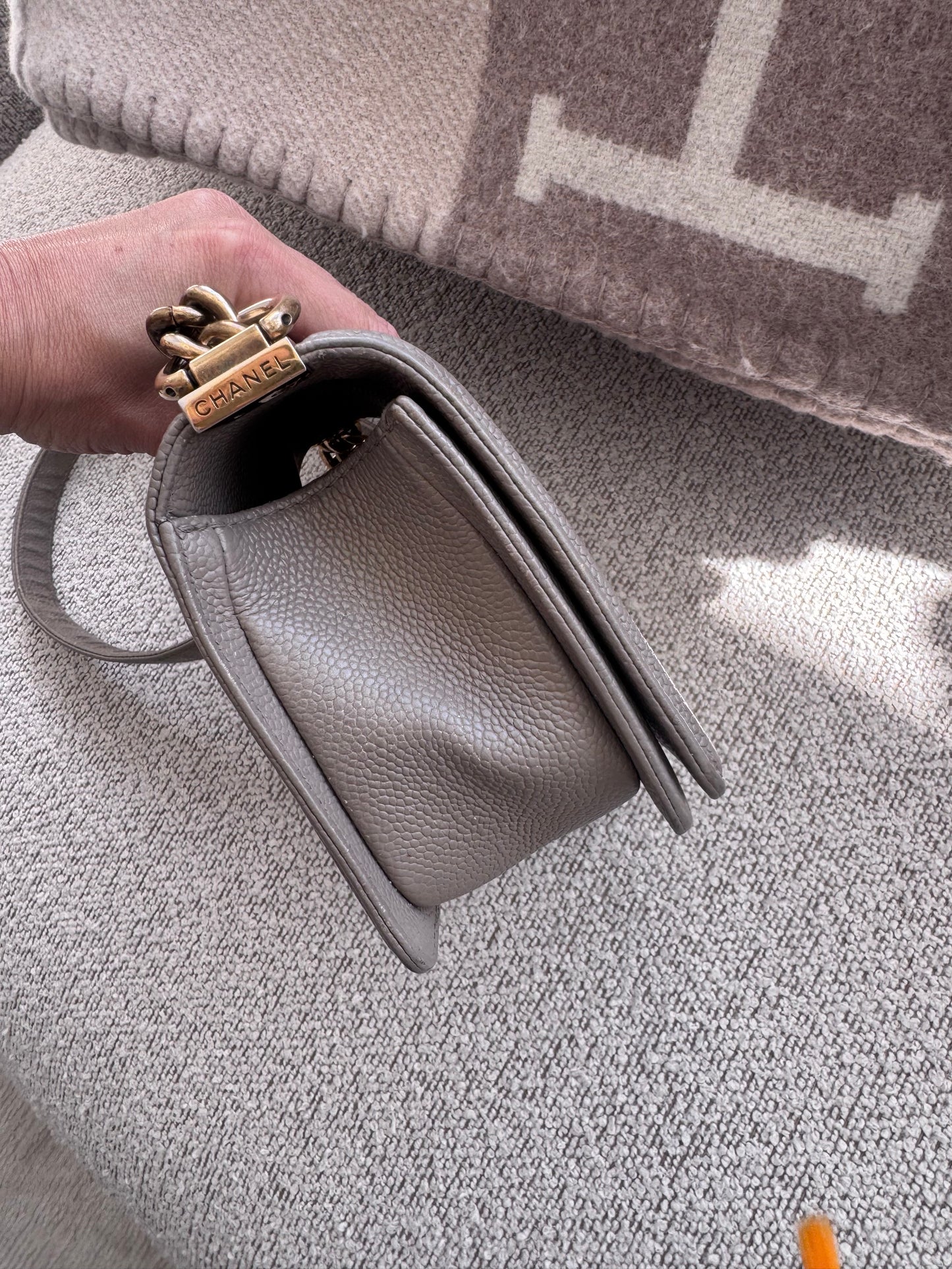 Chanel Small Boy Taupe Leather GHW