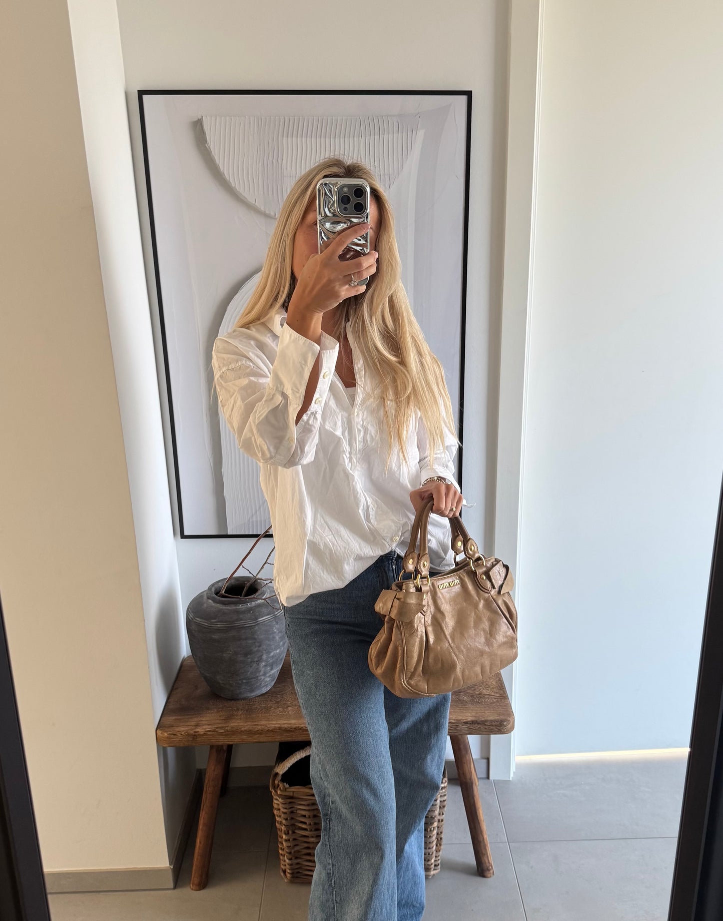 Miu Miu Vitello Bow Bag Beige