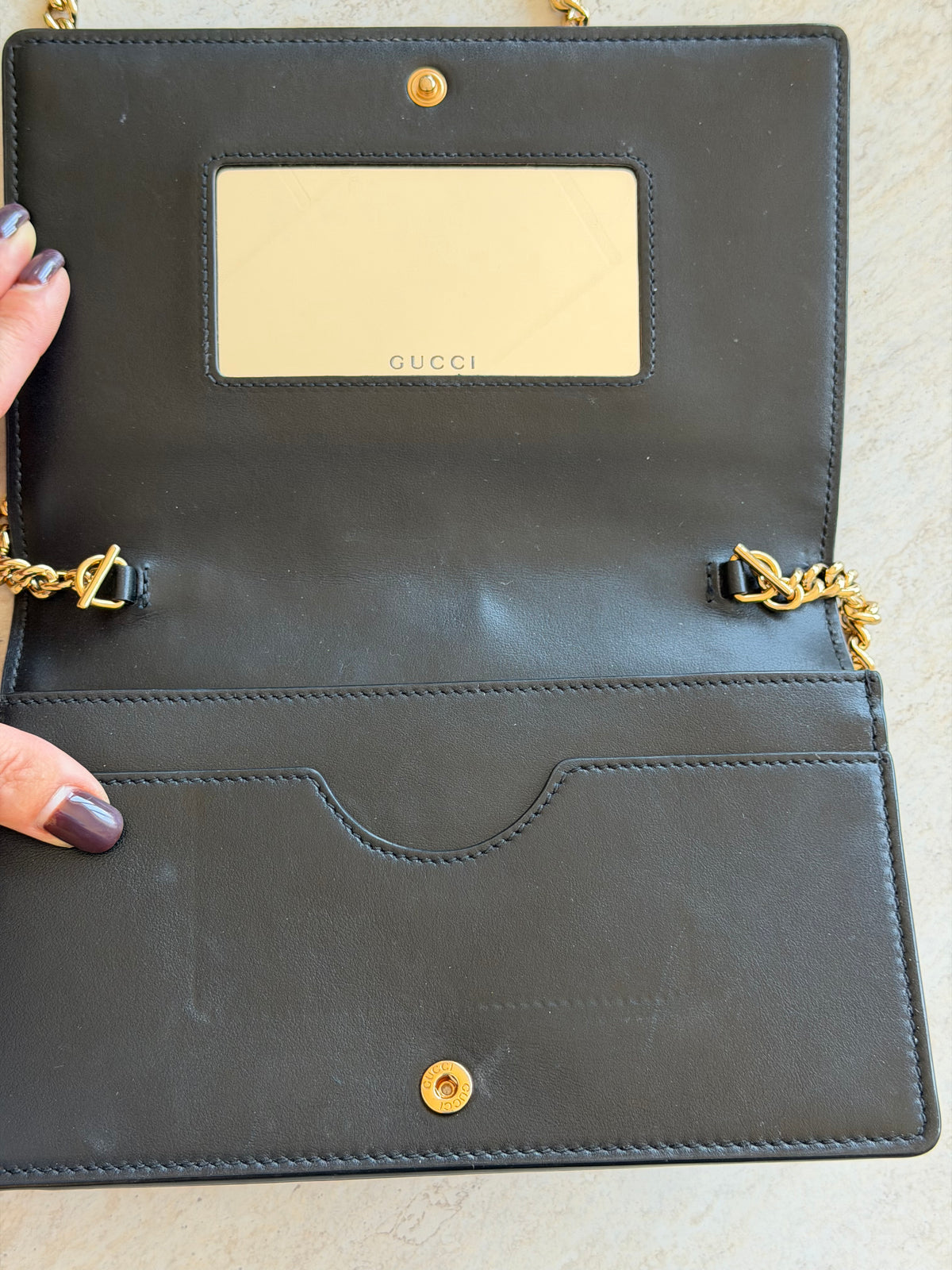 Gucci GG Matelassé Leather Chain Wallet – Black