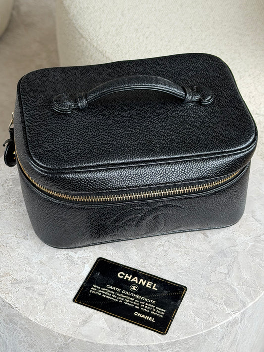 Chanel Caviar Vanity Case Cosmetic Black