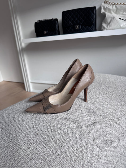 Dior Taupe Pointed Leather Heels