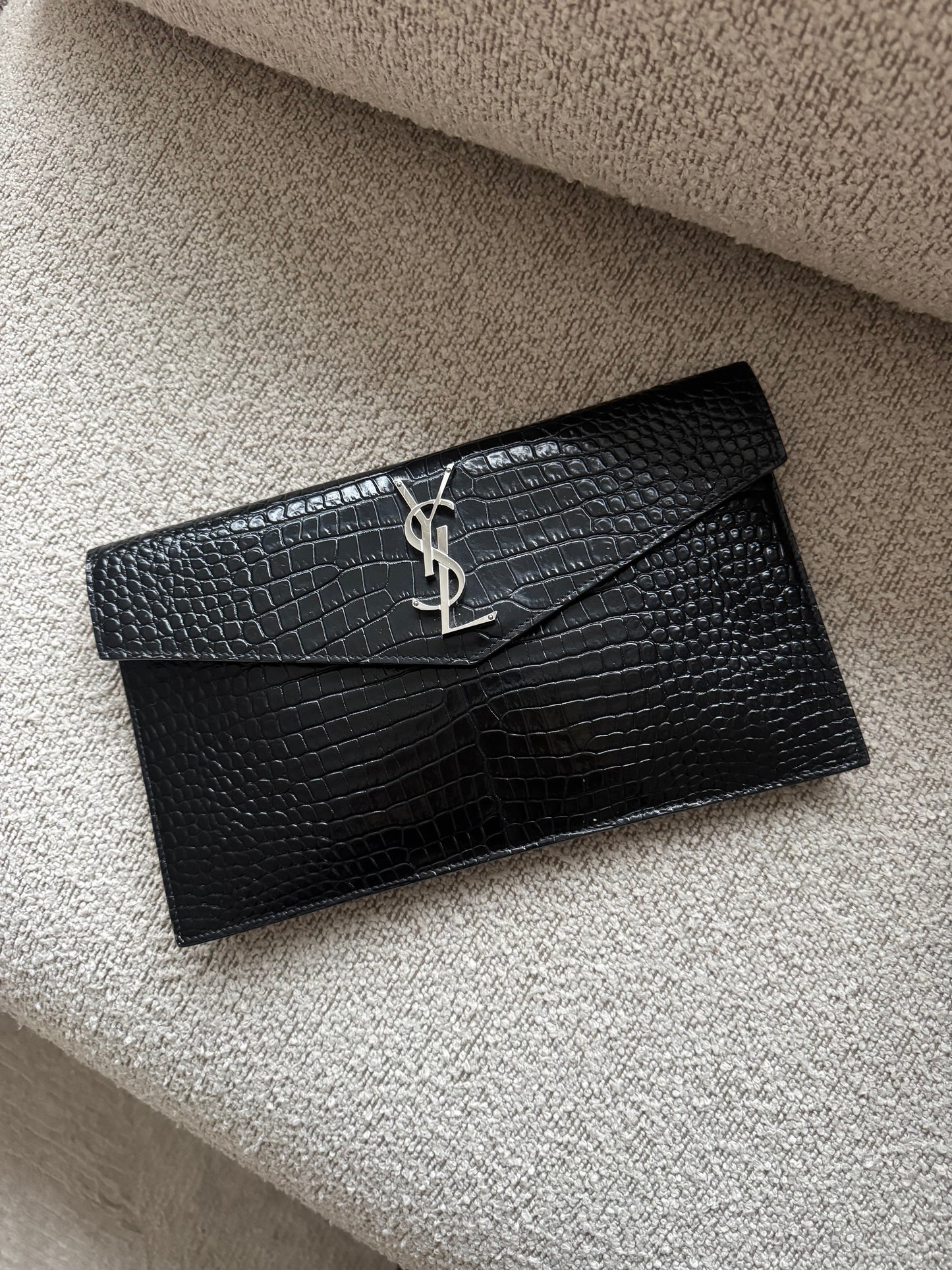 Saint Laurent YSL Kate Black croc Clutch