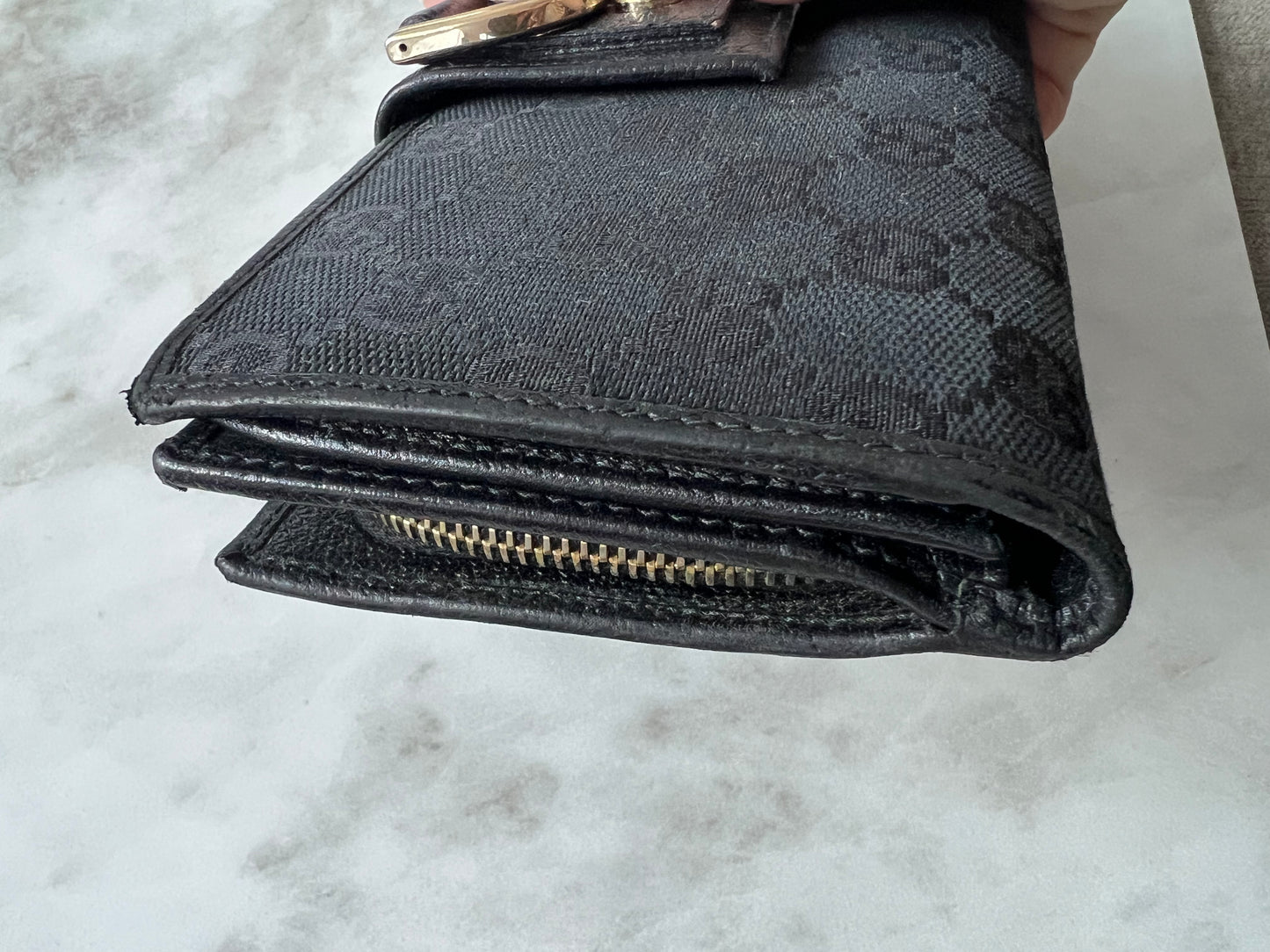 Gucci Black GG Canvas Continental Wallet With Spur Detail