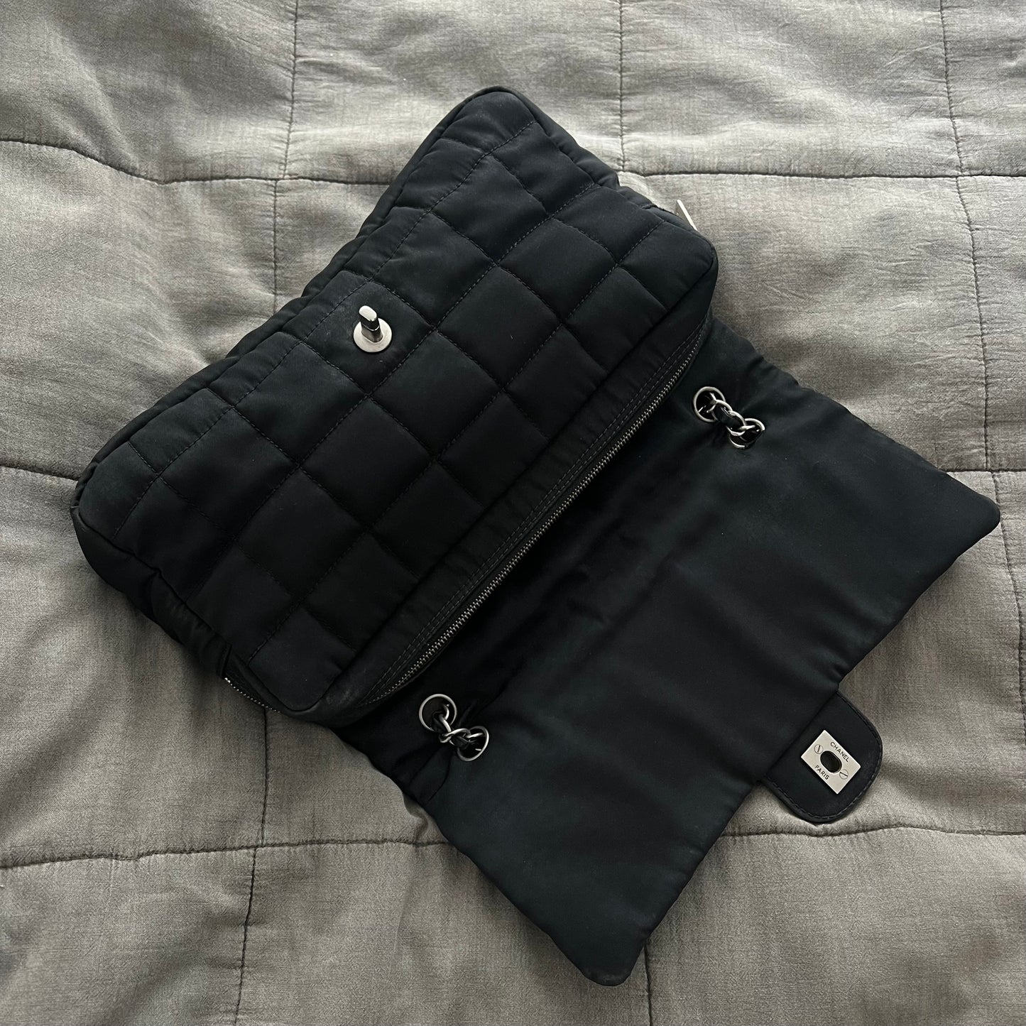 Chanel Chocolate Bar Black Nylon Bag