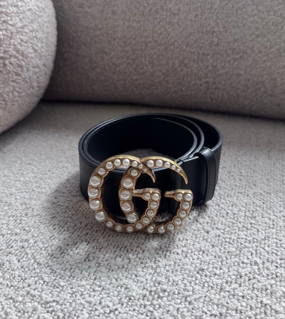 Gucci Marmont Pearl Black/Gold belt
