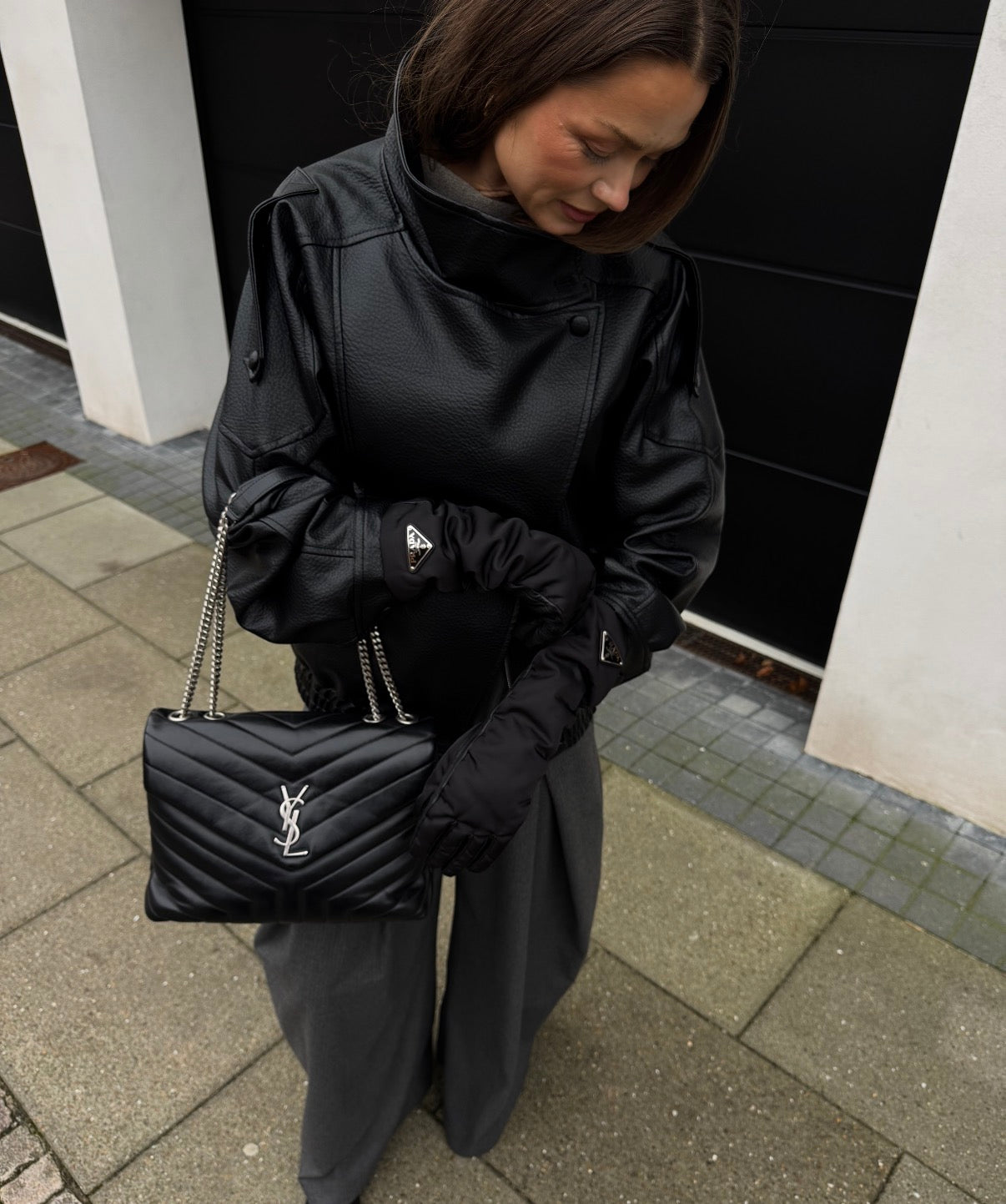 PRADA Long Nylon & Nappa Gloves – Black / Size 7½