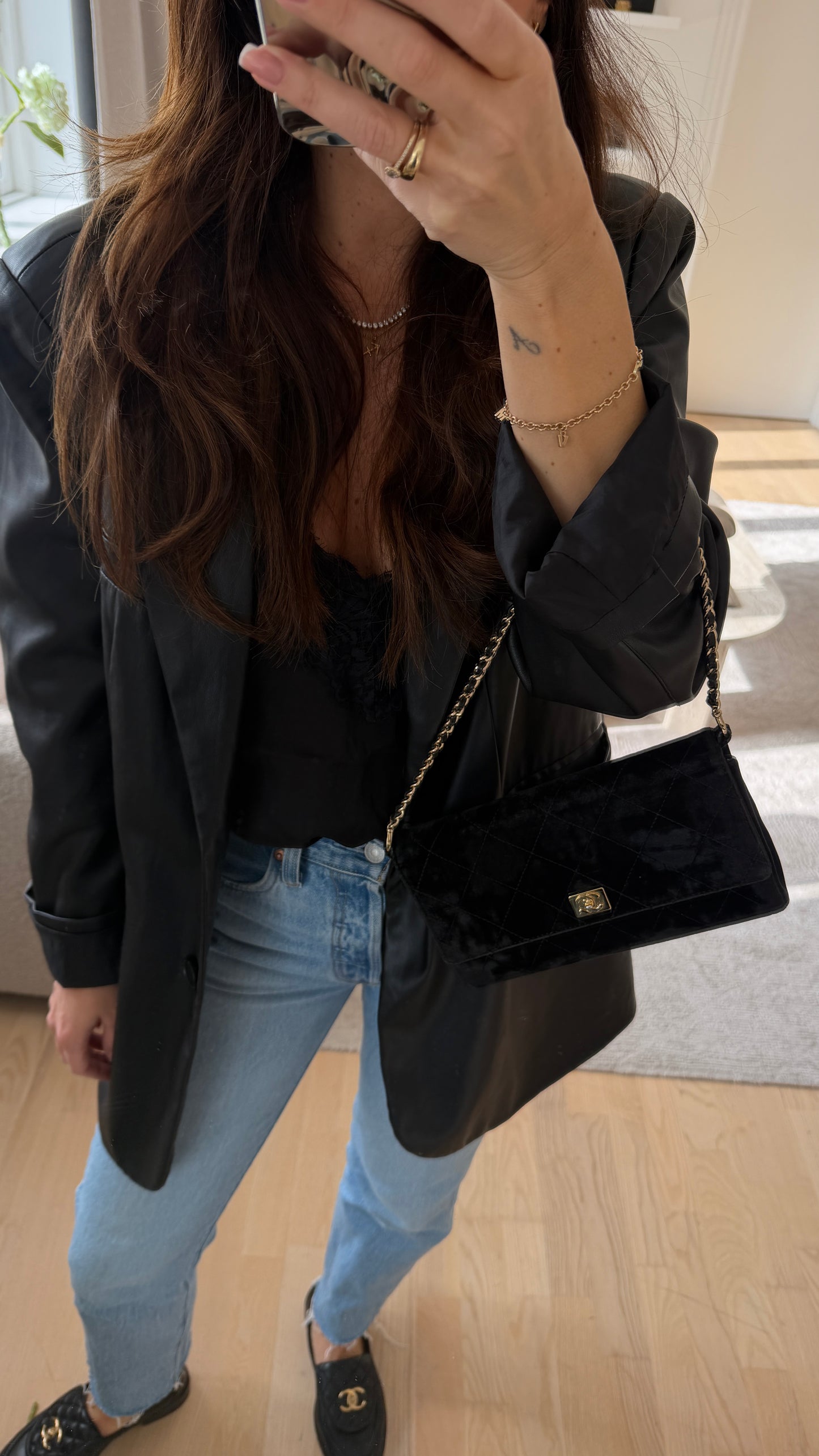 Chanel quilt velour black clutch