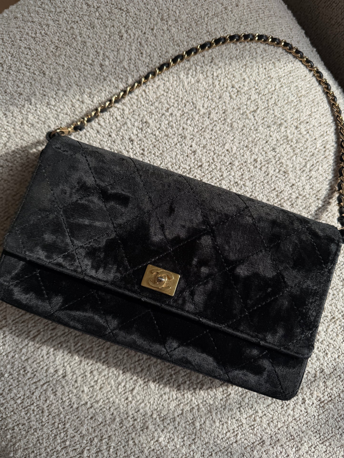 Chanel quilt velour black clutch