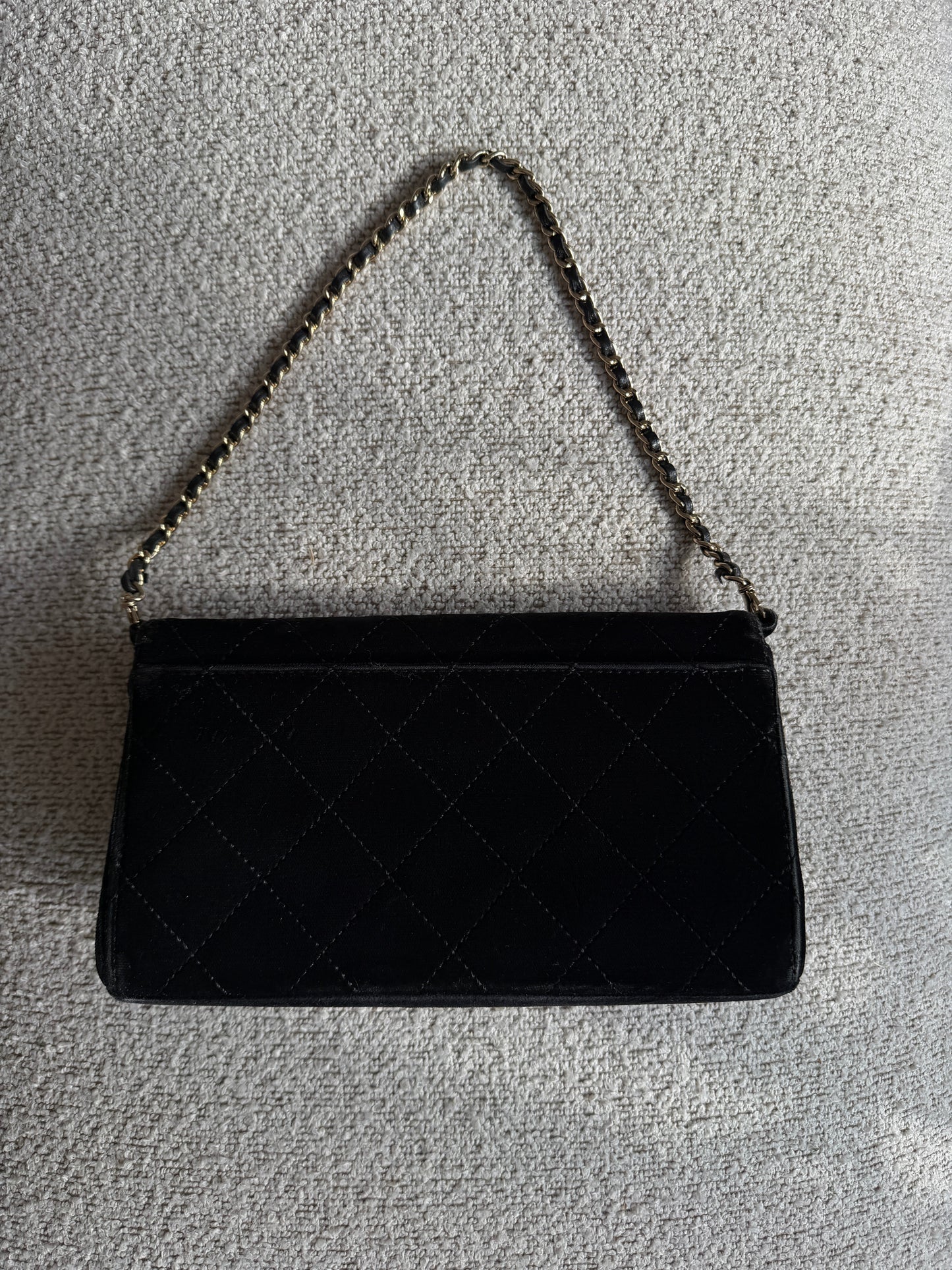 Chanel quilt velour black clutch