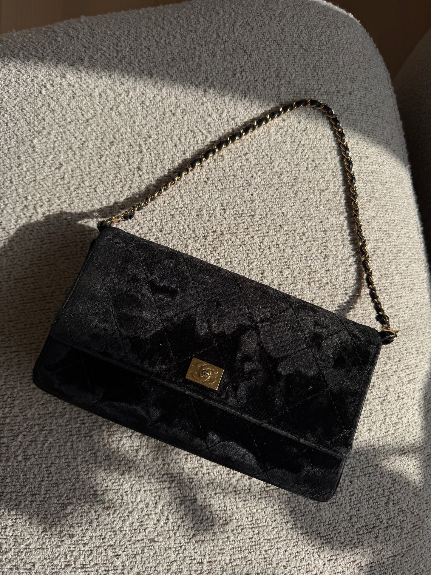 Chanel quilt velour black clutch