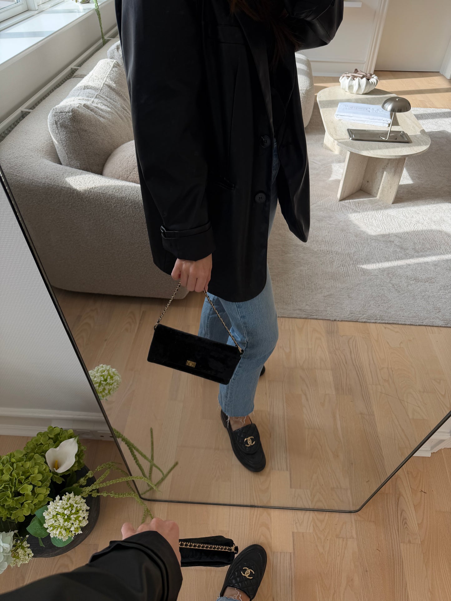 Chanel quilt velour black clutch