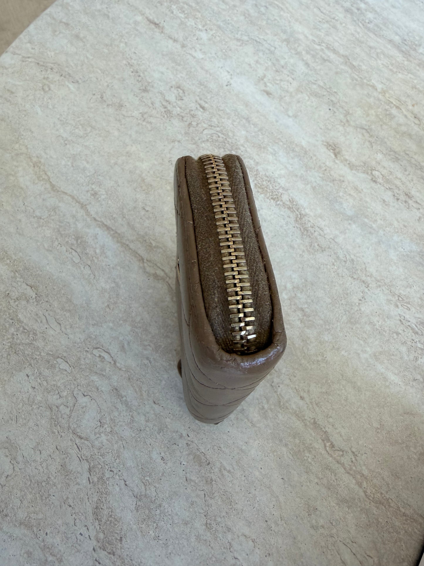 Chanel Taupe zip coin wallet