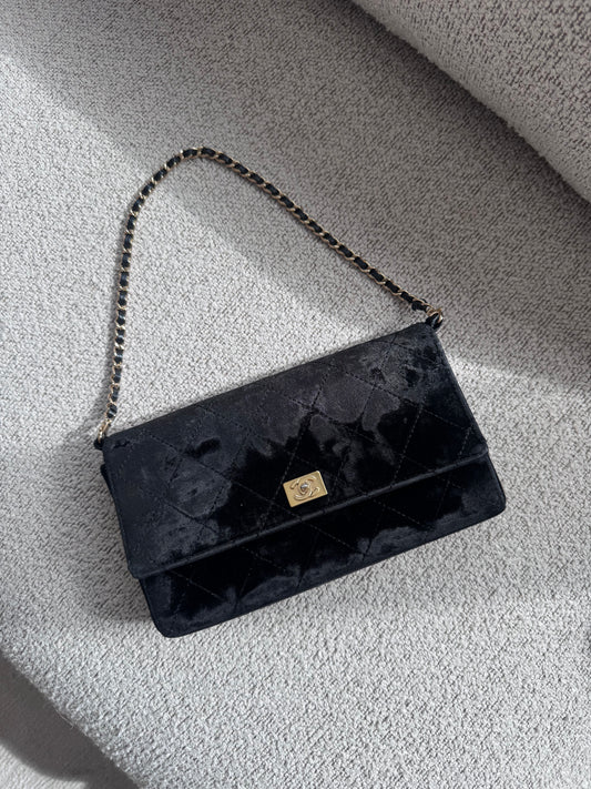Chanel quilt velour black clutch
