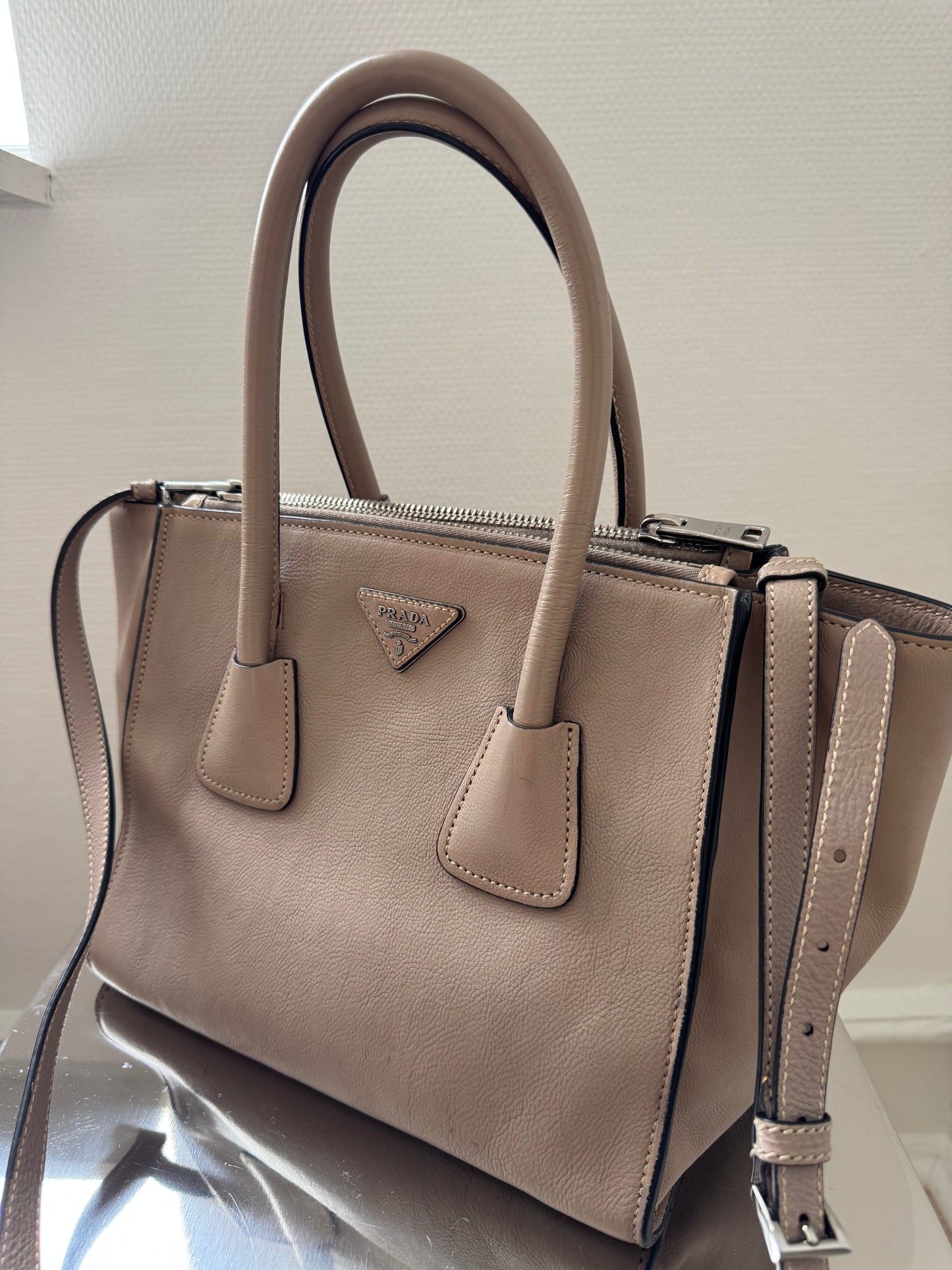 Prada Greige Twin Pocket Leather Bag