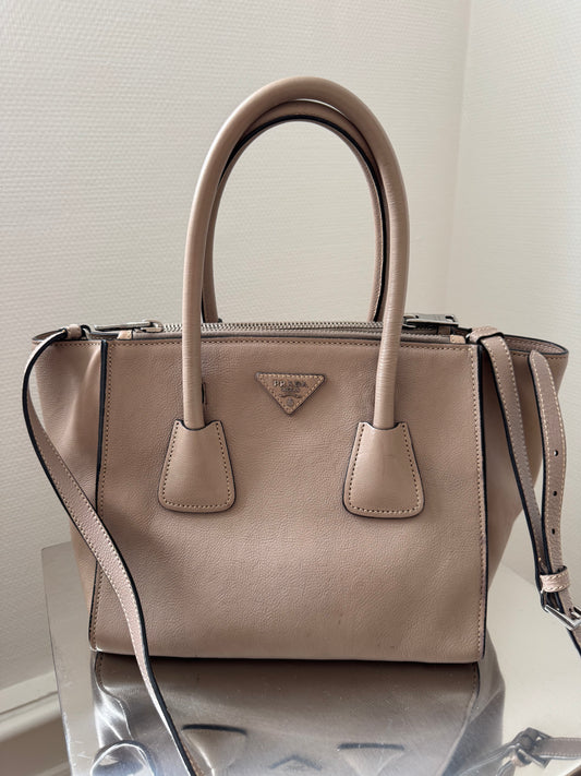 Prada Greige Twin Pocket Leather Bag