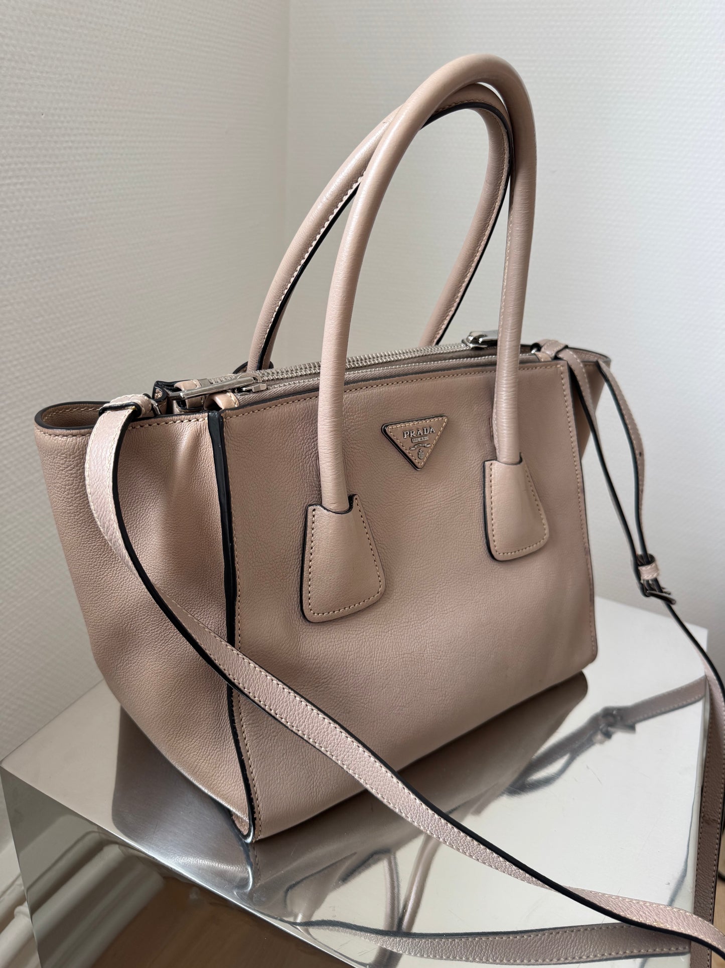 Prada Greige Twin Pocket Leather Bag