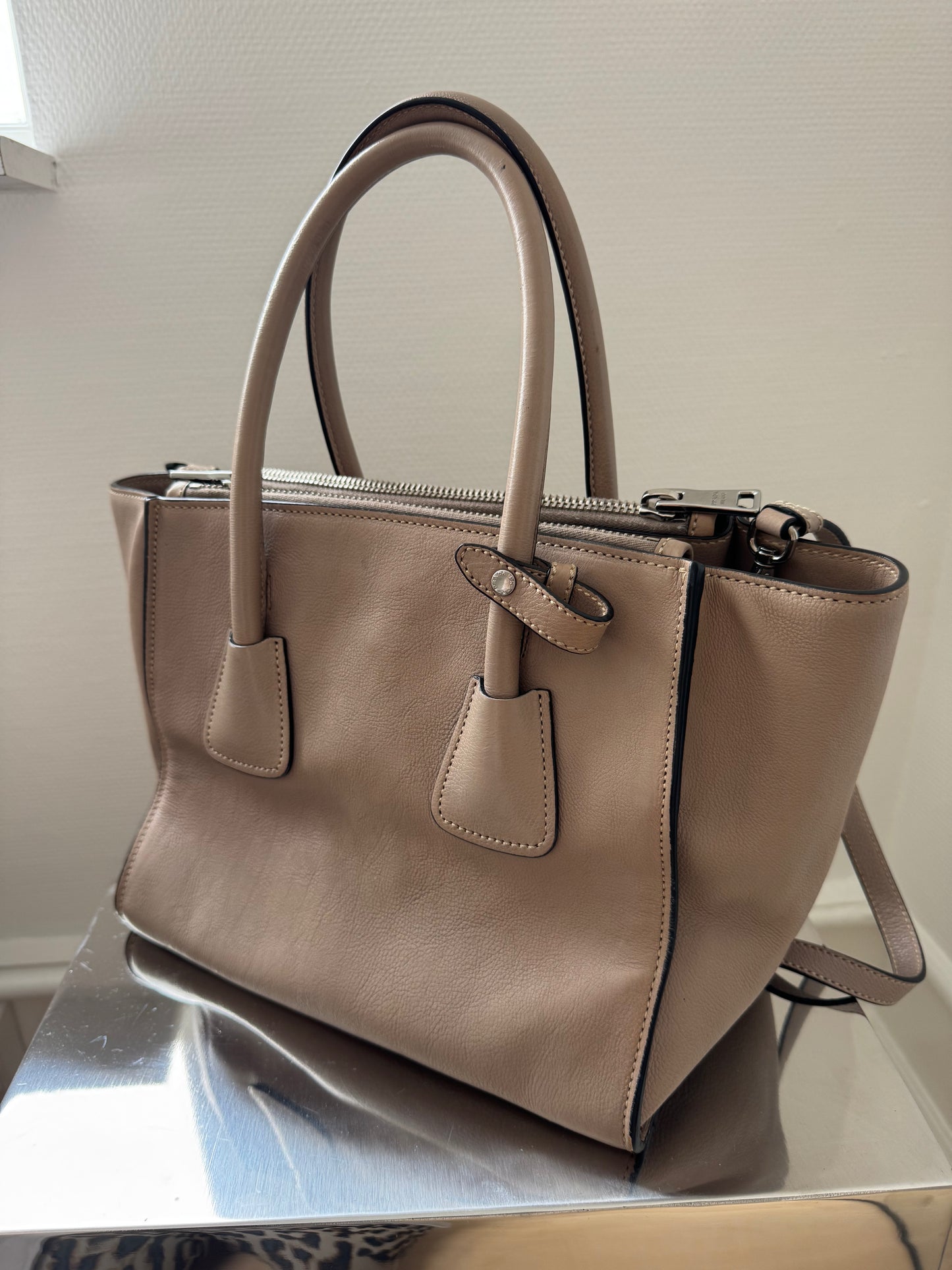 Prada Greige Twin Pocket Leather Bag
