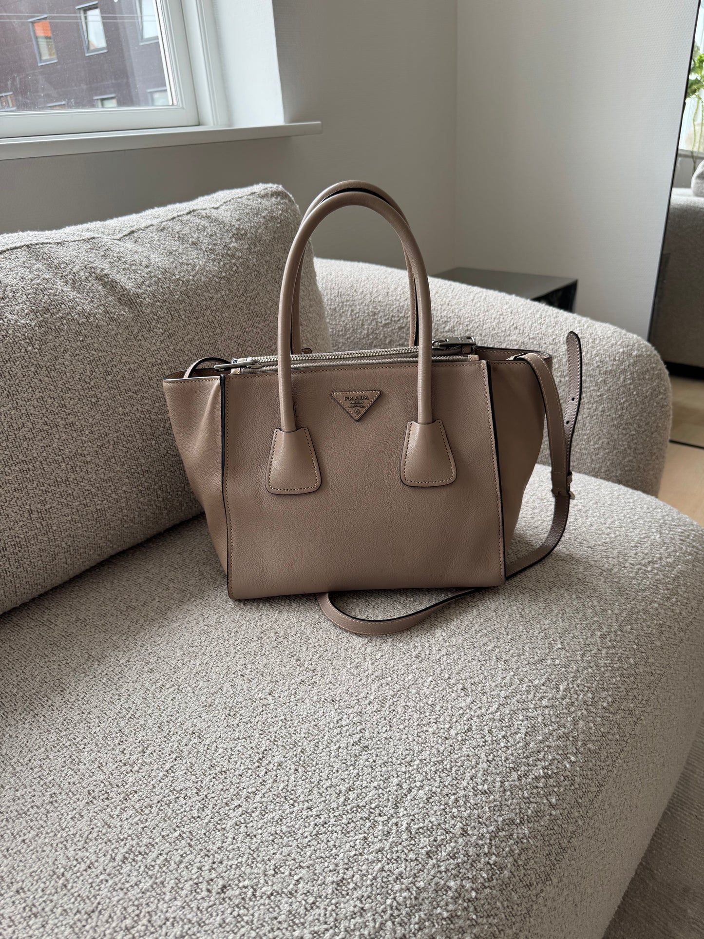 Prada Greige Twin Pocket Leather Bag