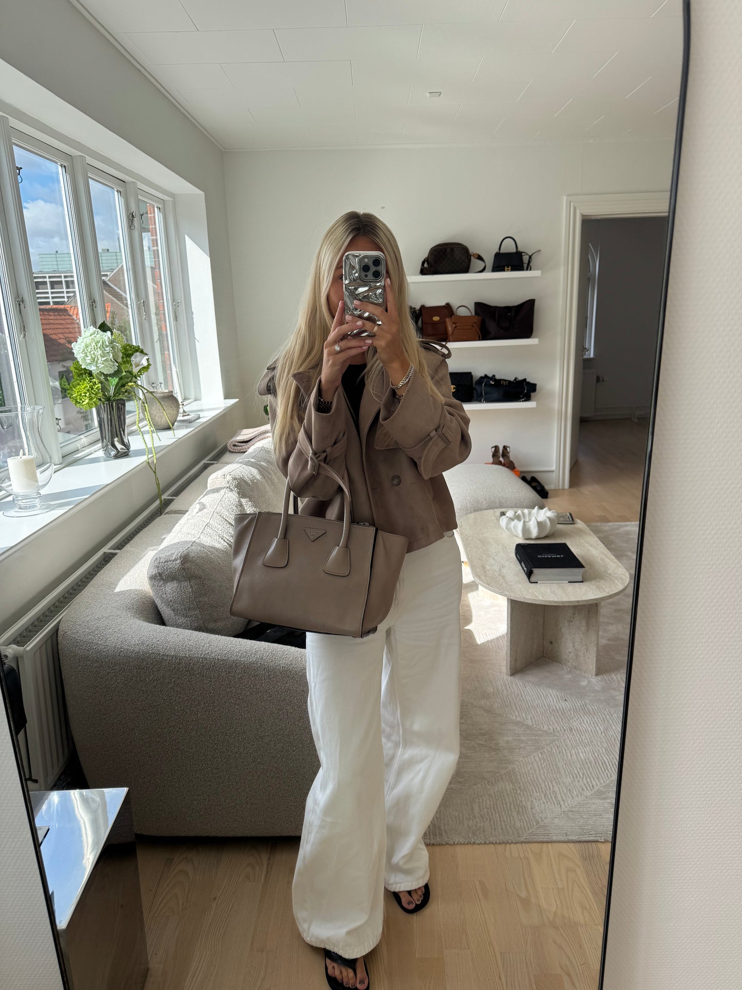 Prada Greige Twin Pocket Leather Bag