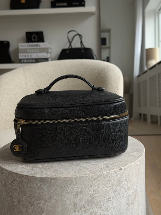 Chanel Caviar Vanity Case Cosmetic Black
