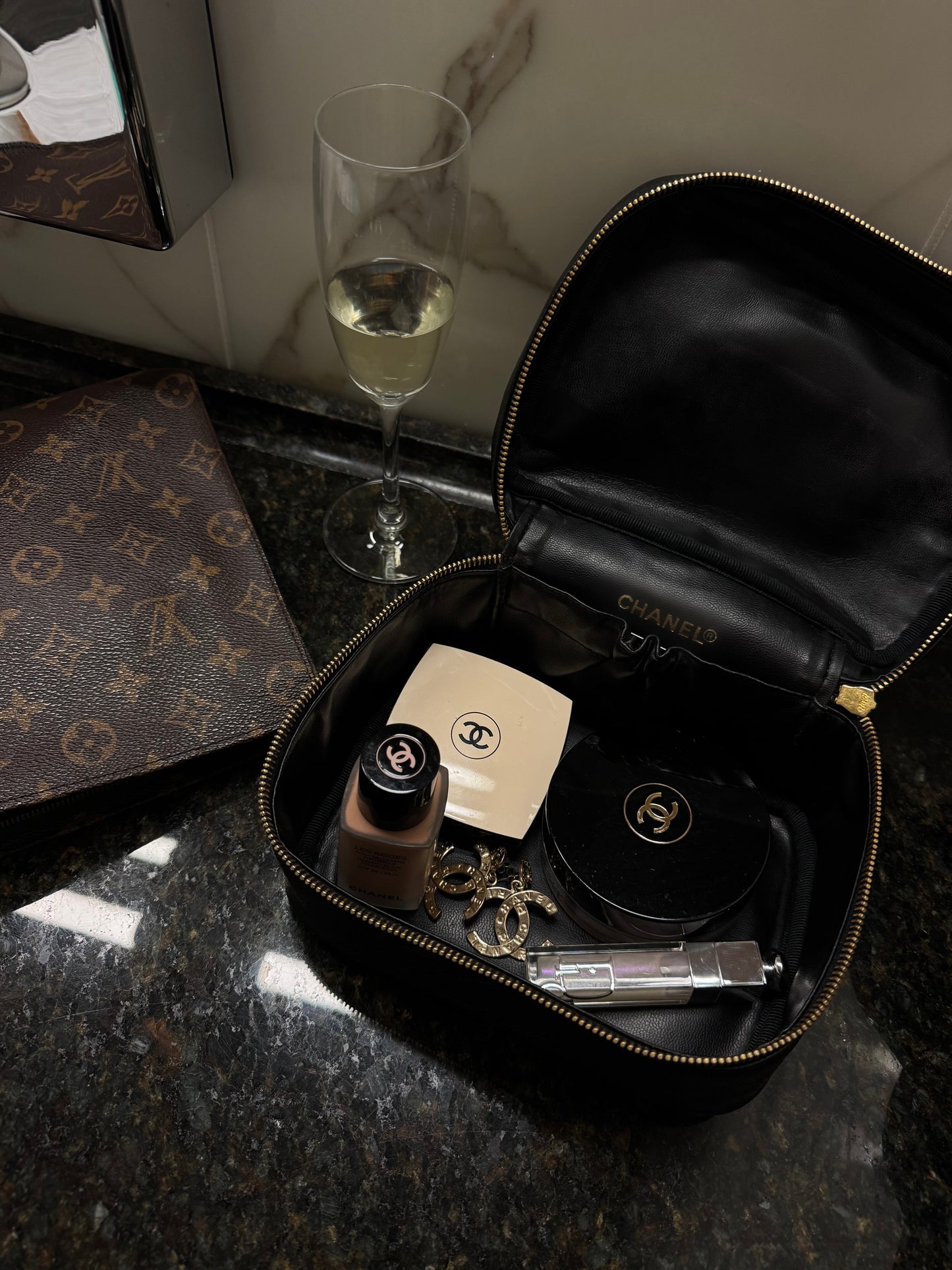 Chanel Caviar Vanity Case Cosmetic Black