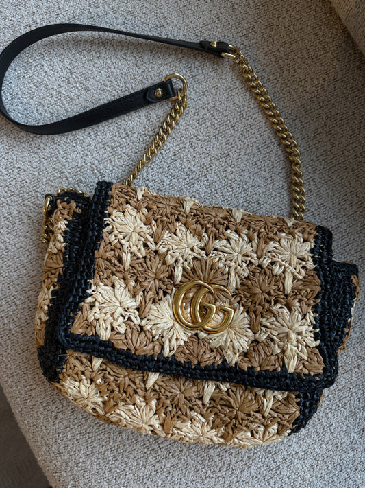 Gucci Raffia GG Marmont shoulder bag