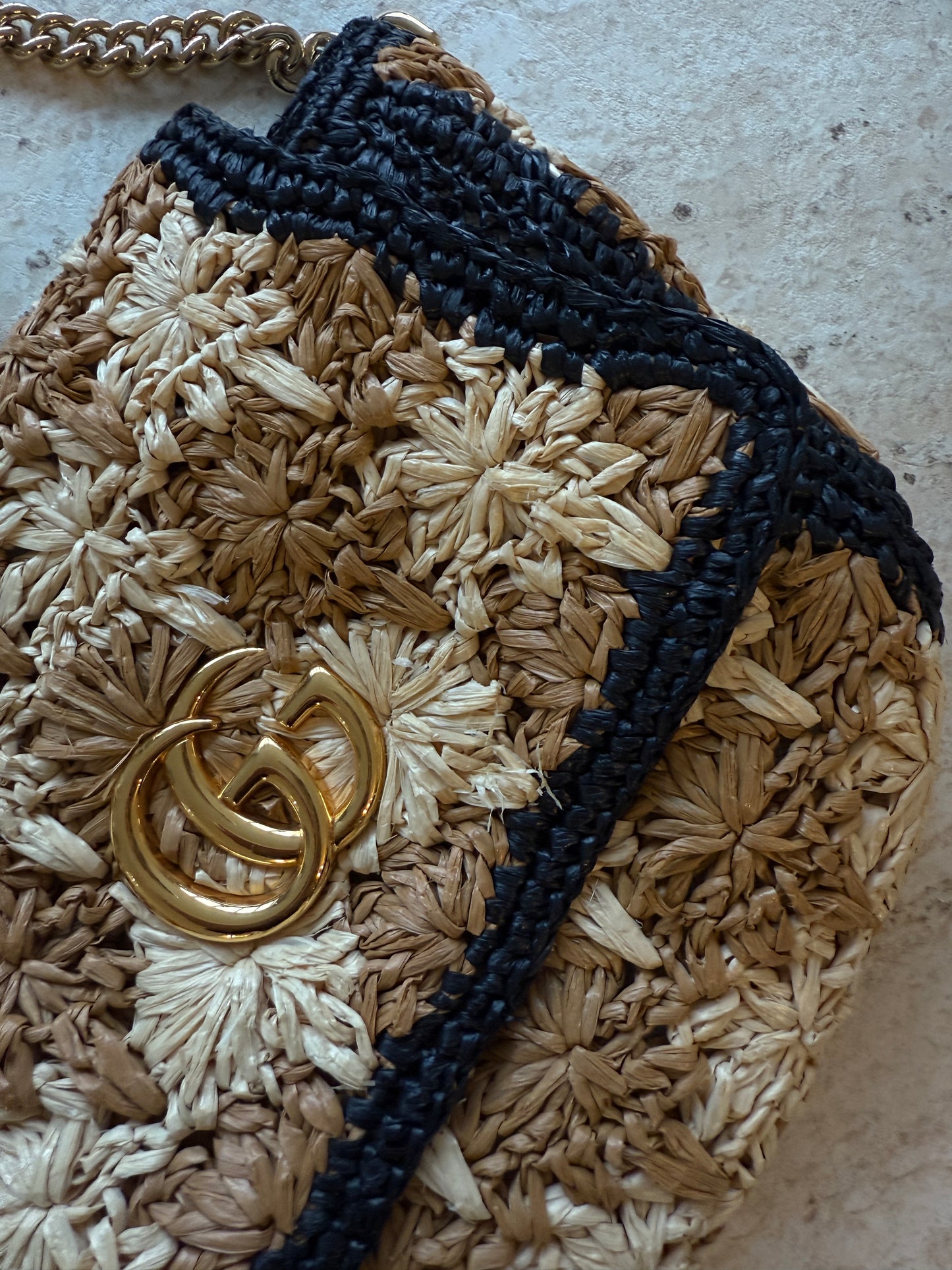 Gucci Raffia GG Marmont shoulder bag