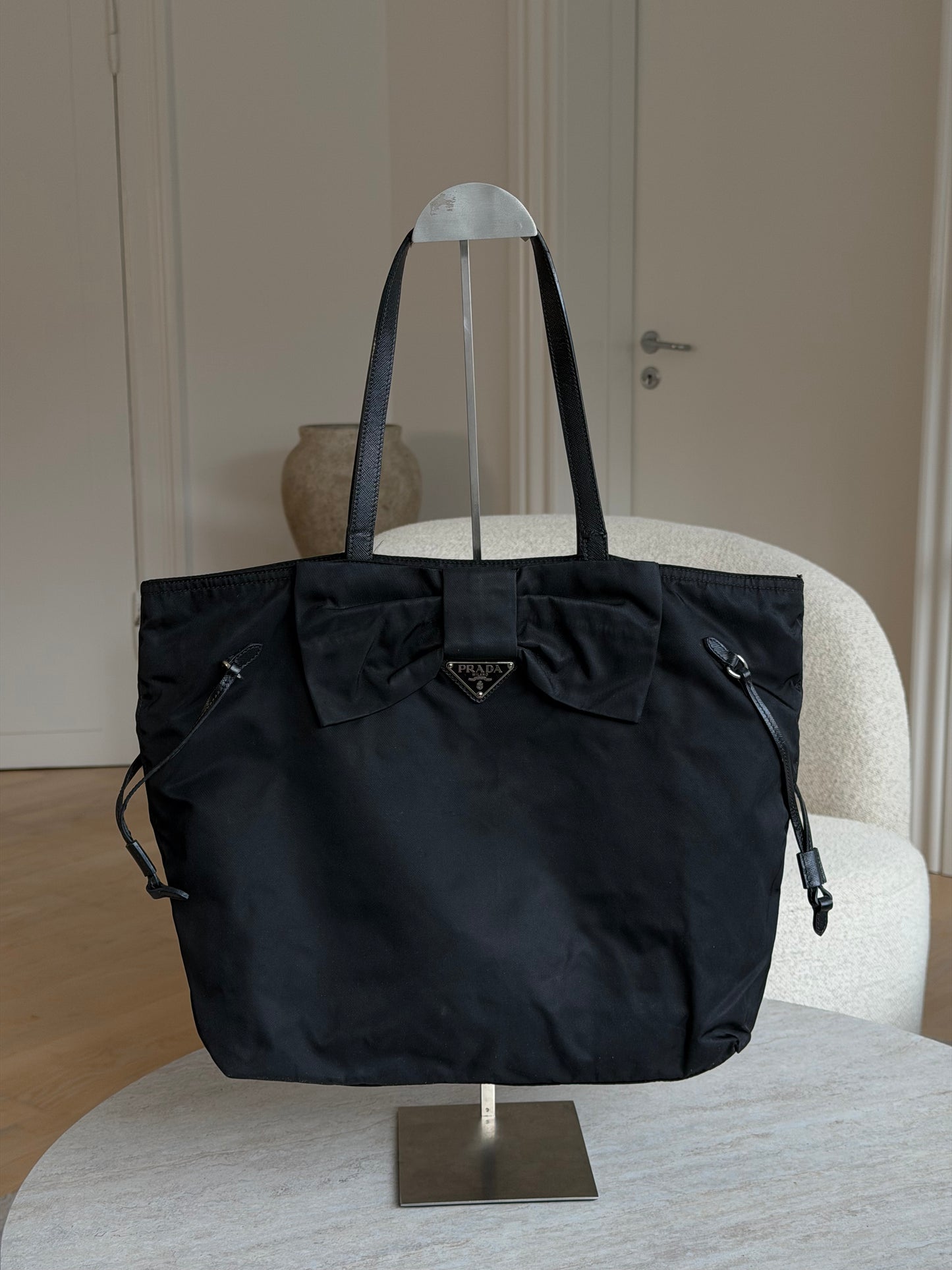 Prada Black Nylon Bow Tote Bag