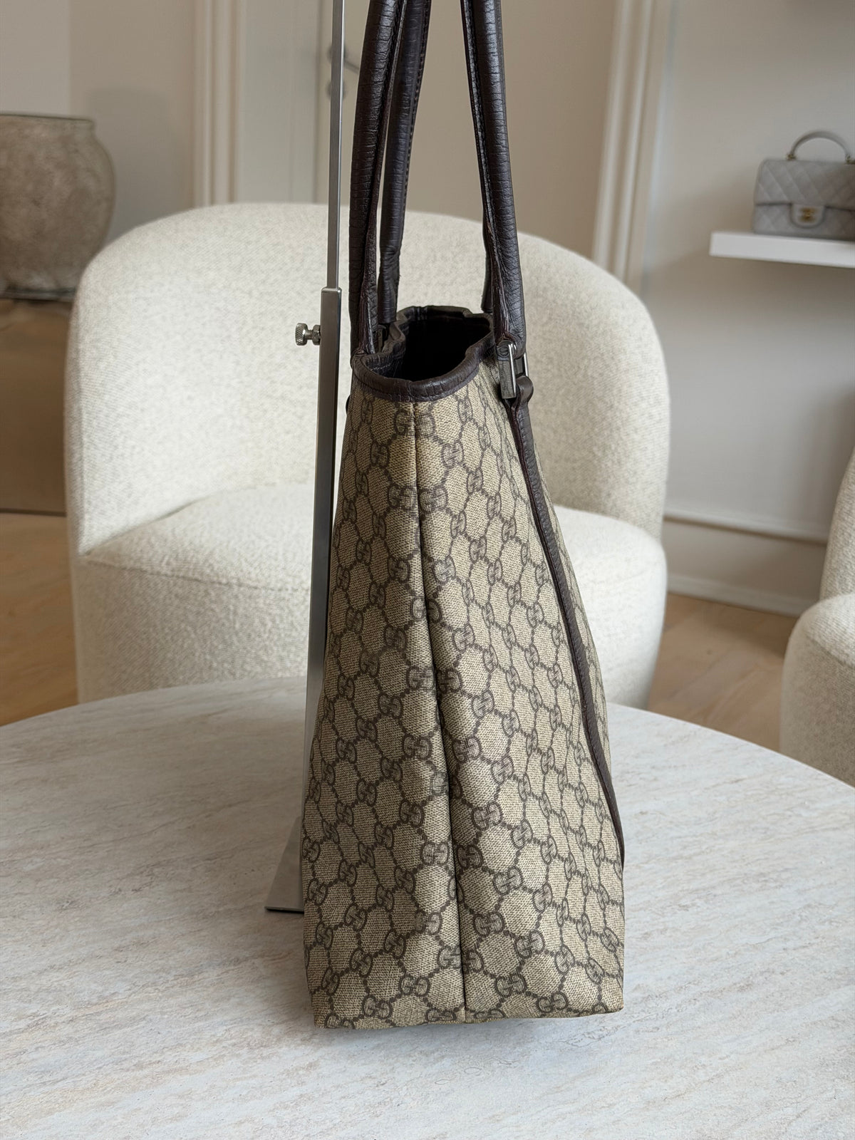 Gucci GG Supreme Joy Vertical Tote – Beige / Brown